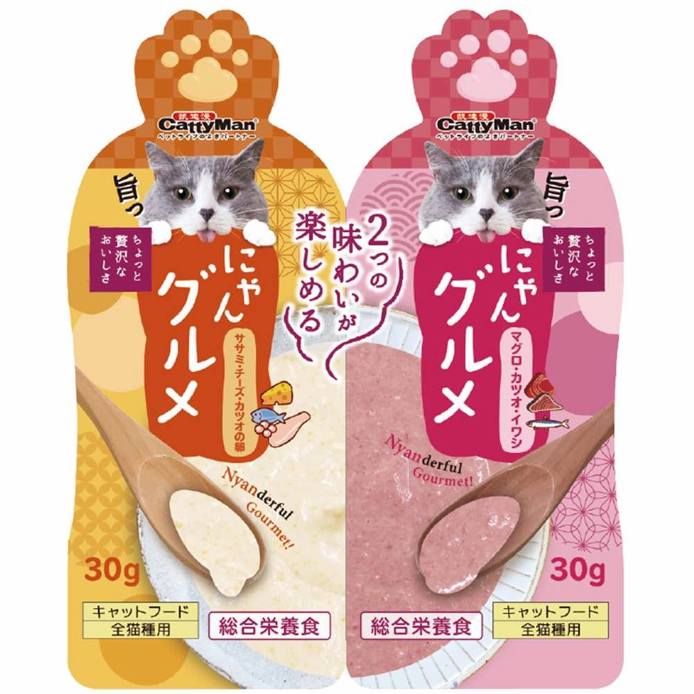 CattyMan Complete Twin Pouch (Tuna, Bonito & Sardine   Chicken, Cheese & Fish Roe) Cat Treats 60g