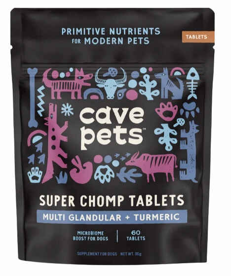 Cave Pets Multi Glandular   Turmeric Super Chomp Tablets 60ct Pouch