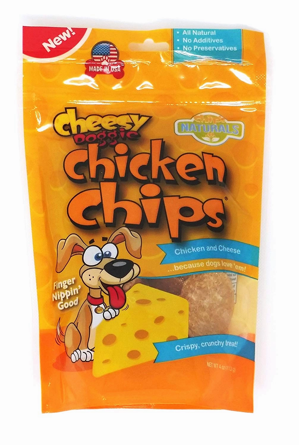 Chip's Naturals Doggie Chicken Chips Cheese 4oz Bag