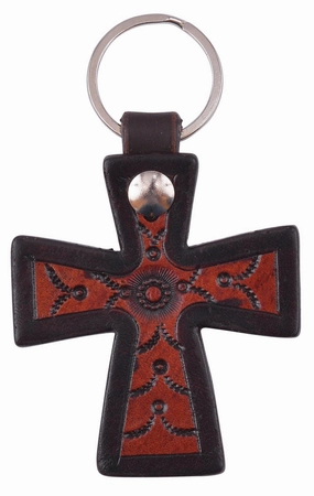 Circle Y Cross Key Chain, Tooled