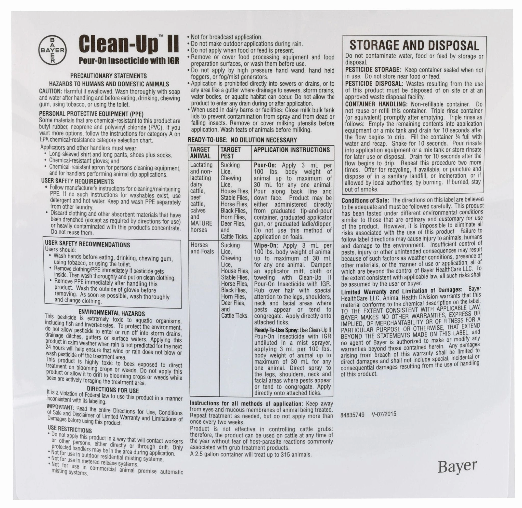 Clean-Up II Pour-On Insecticide with IGR for Fly Control
