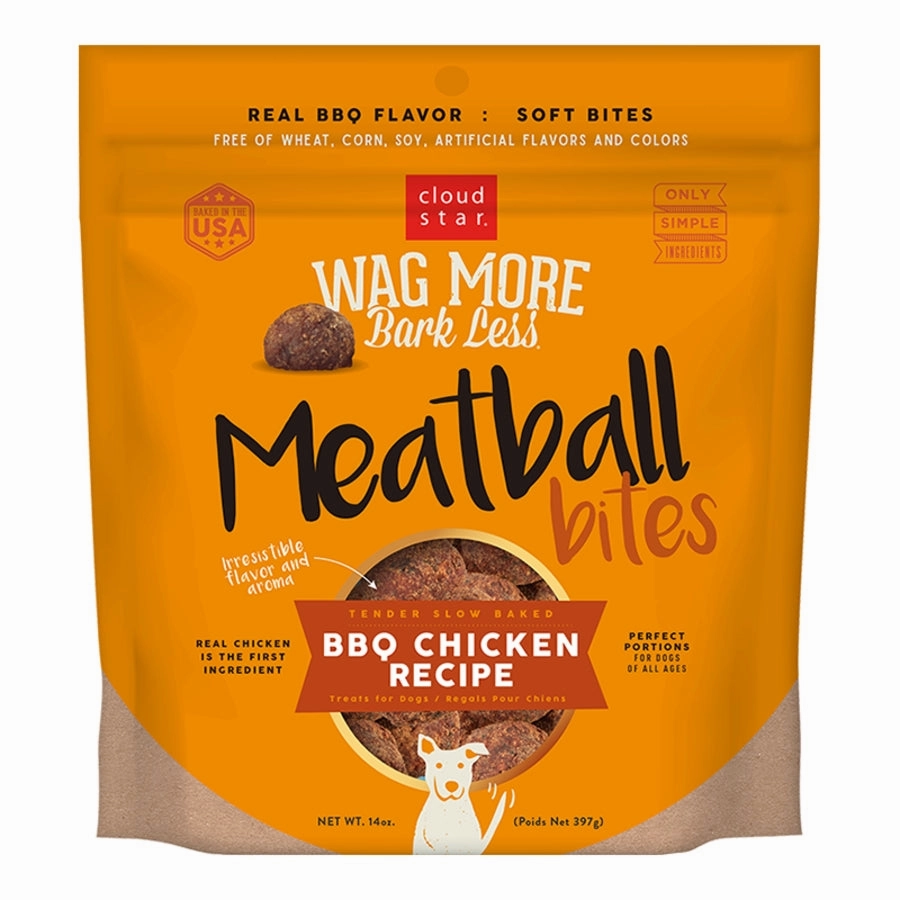 Cloud Star Wag More Bark Less Grain-Free Meatball Bites for Dogs BBQ Chicken 14oz Bag