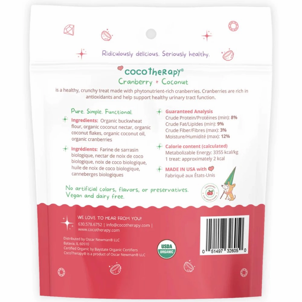 CocoTherapy Coco-Gems Cranberry   Coconut Organic Grain-Free Dog Treats 5oz