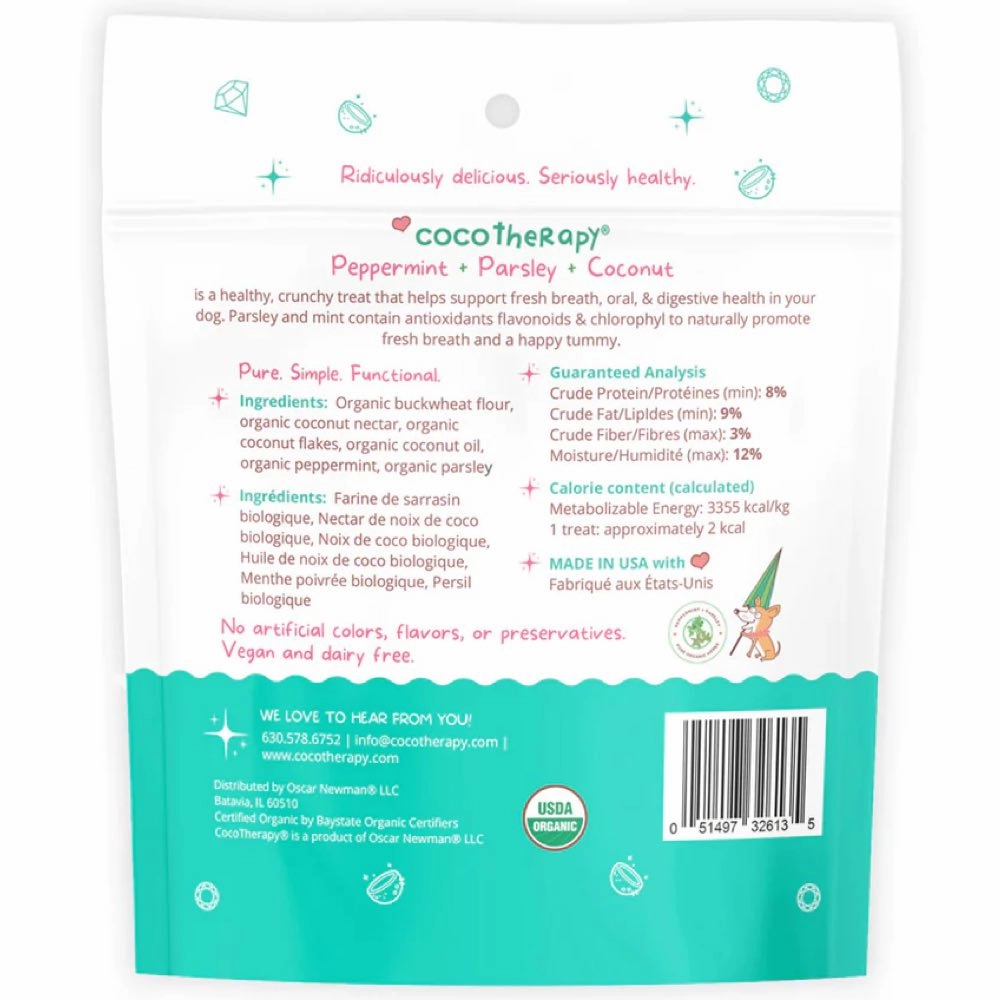 CocoTherapy Coco-Gems Peppermint   Parsley   Coconut Organic Grain-Free Dog Treats 5oz