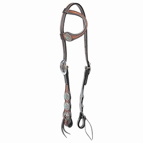 Cody Pro Turquoise Concho One Ear Headstall with Basketweave Tooling