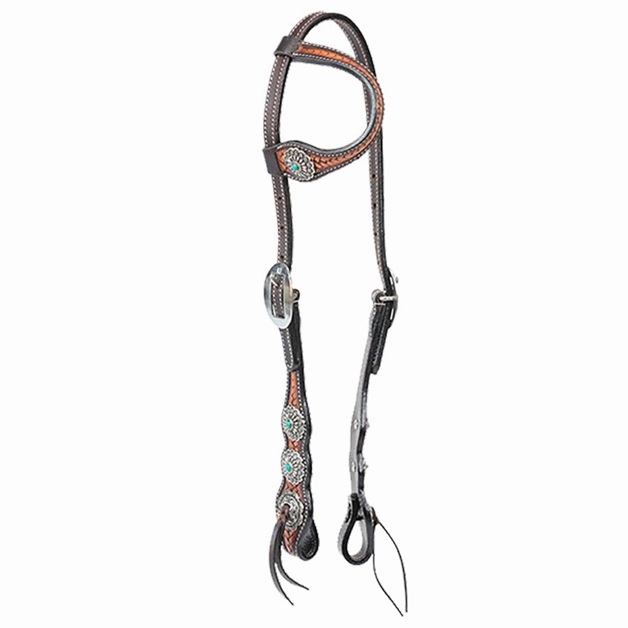 Cody Pro Turquoise Concho One Ear Headstall with Basketweave Tooling