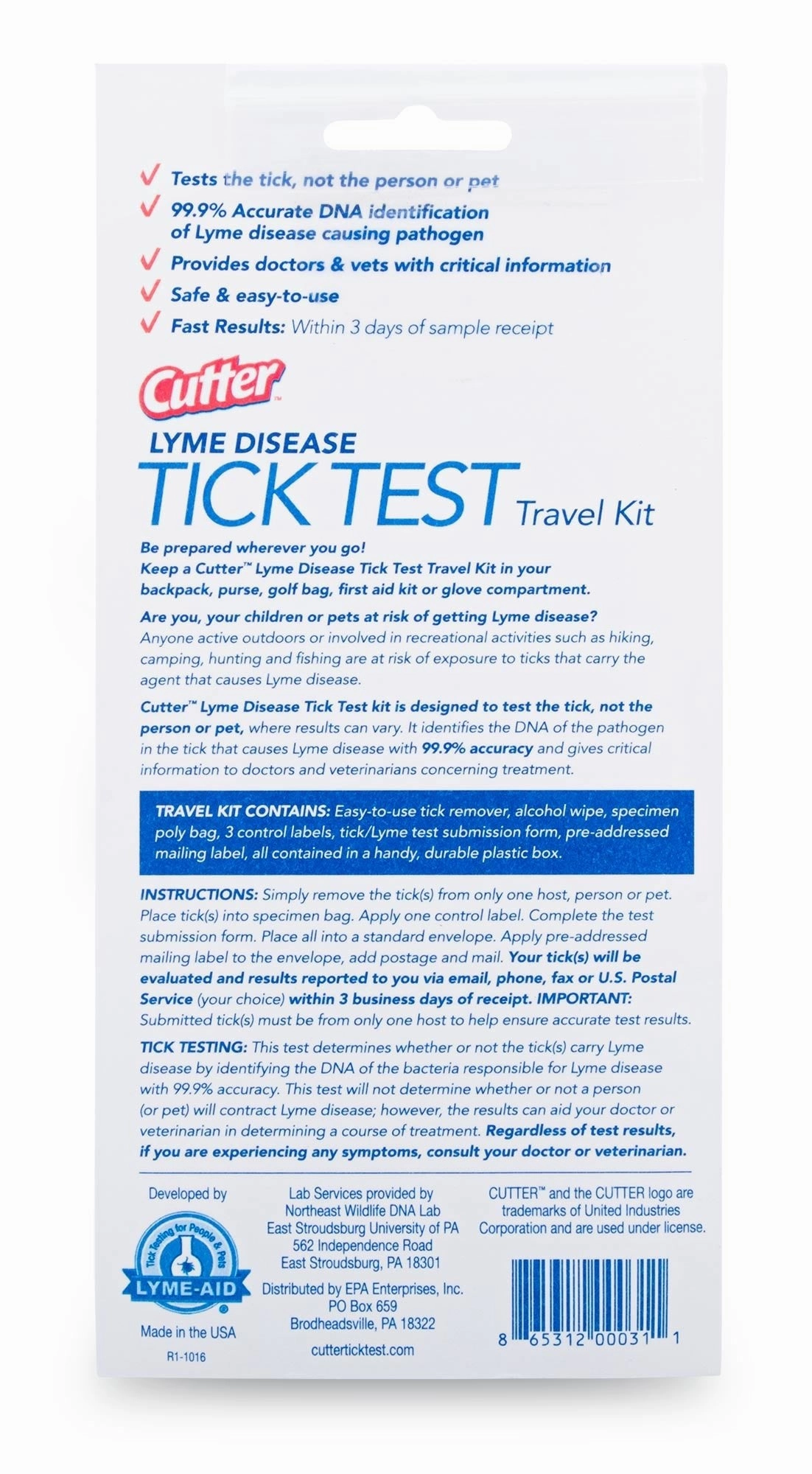Cutter Lyme Disease Tick Test