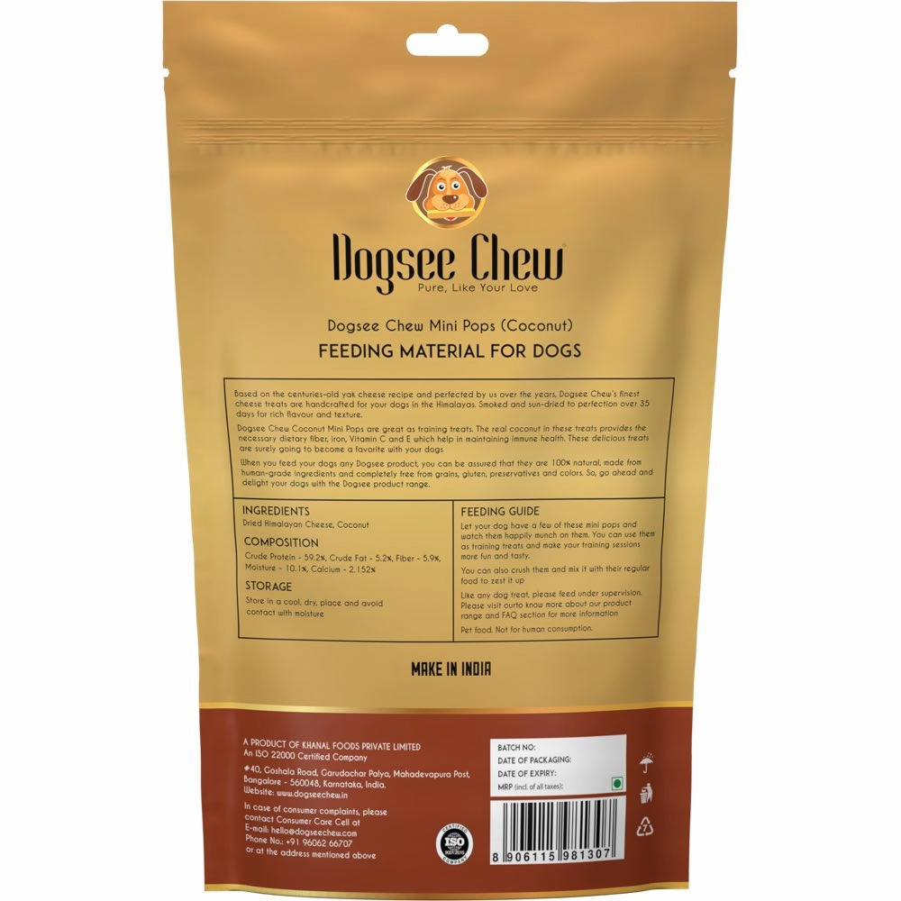 Dogsee Chew Mini Pops Himalayan Cheese Coconut Grain-Free Dog Treats 70g
