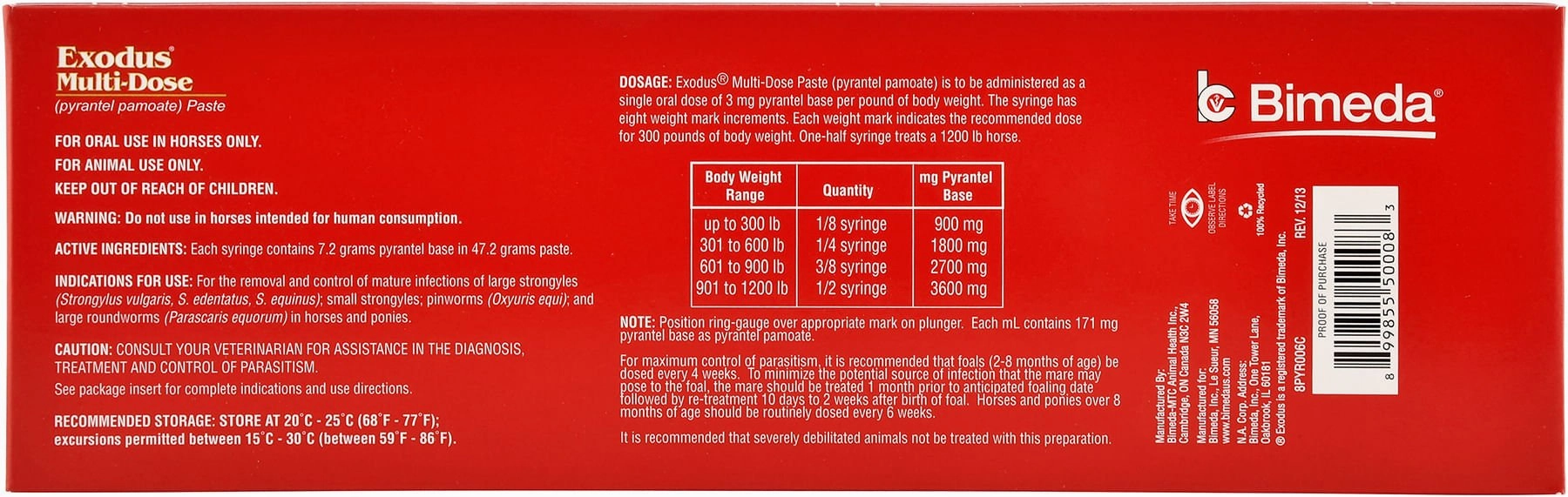 Exodus Multi-Dose Pyrantel Pamoate Horse Dewormer Paste, 2-dose
