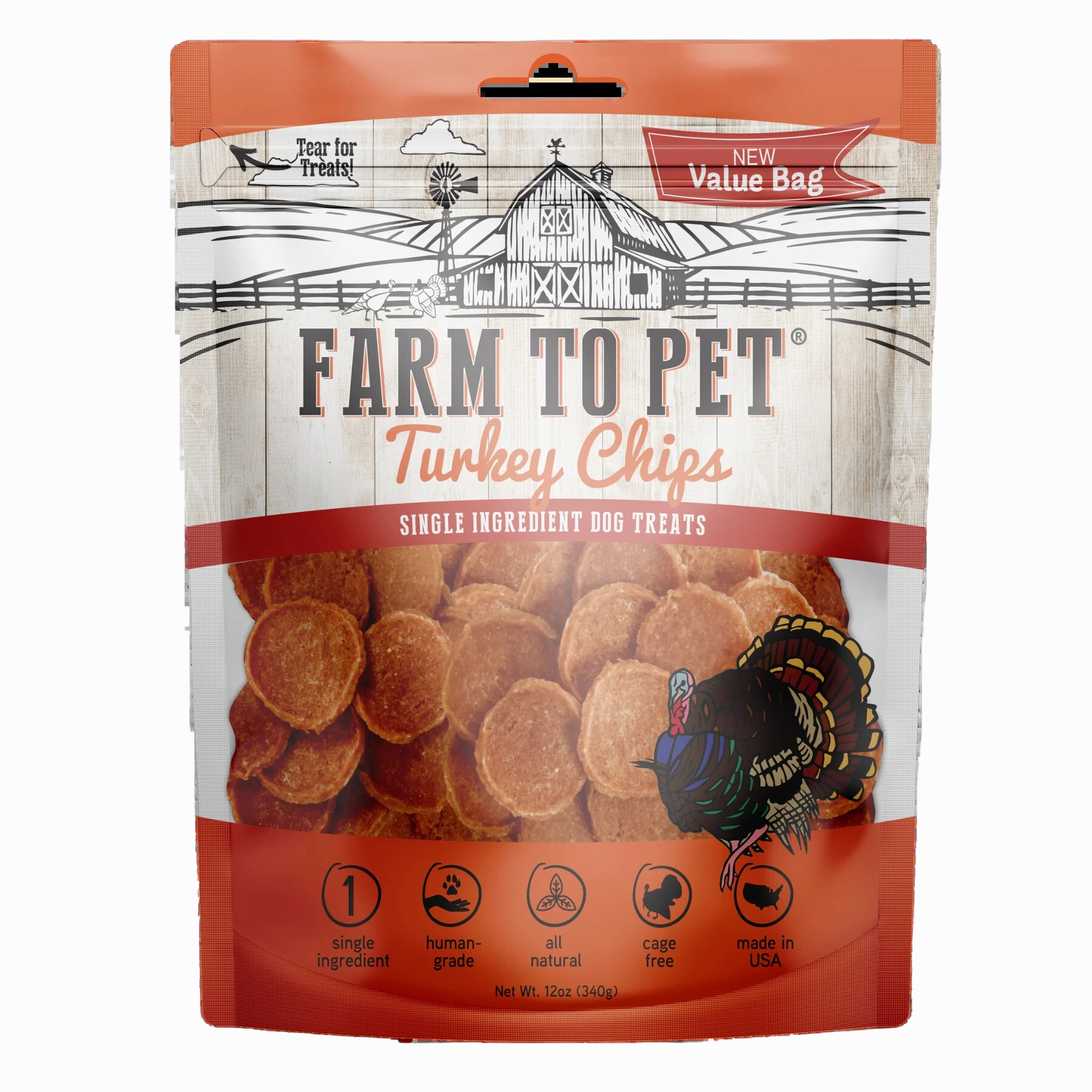 Farm to Pet Single Ingredient Turkey Chips 12oz Bag