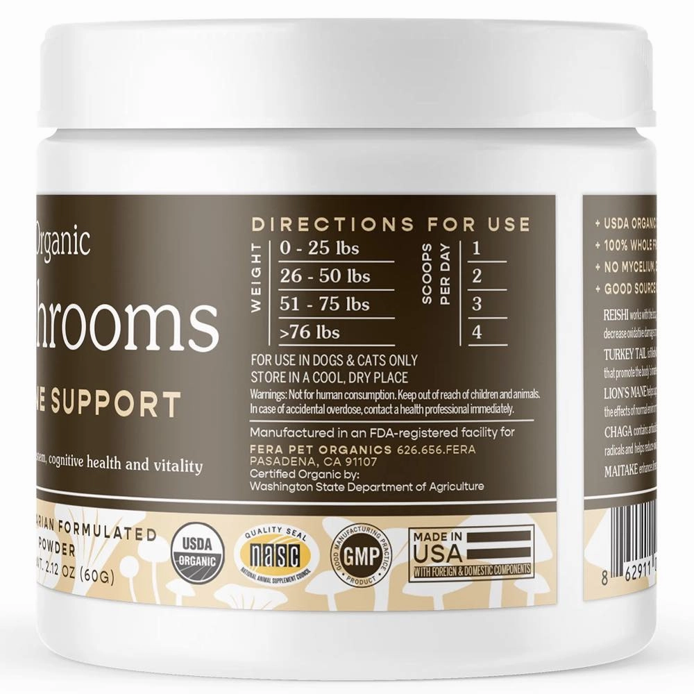 Fera Pets Organic Mushrooms Immune Support Supplement Powder For Cats & Dogs 2.12oz