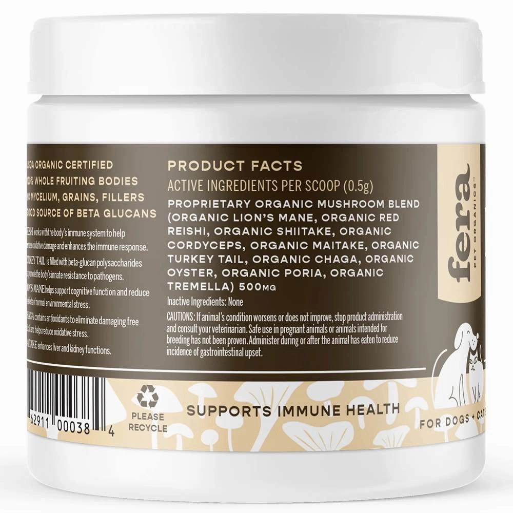 Fera Pets Organic Mushrooms Immune Support Supplement Powder For Cats & Dogs 2.12oz