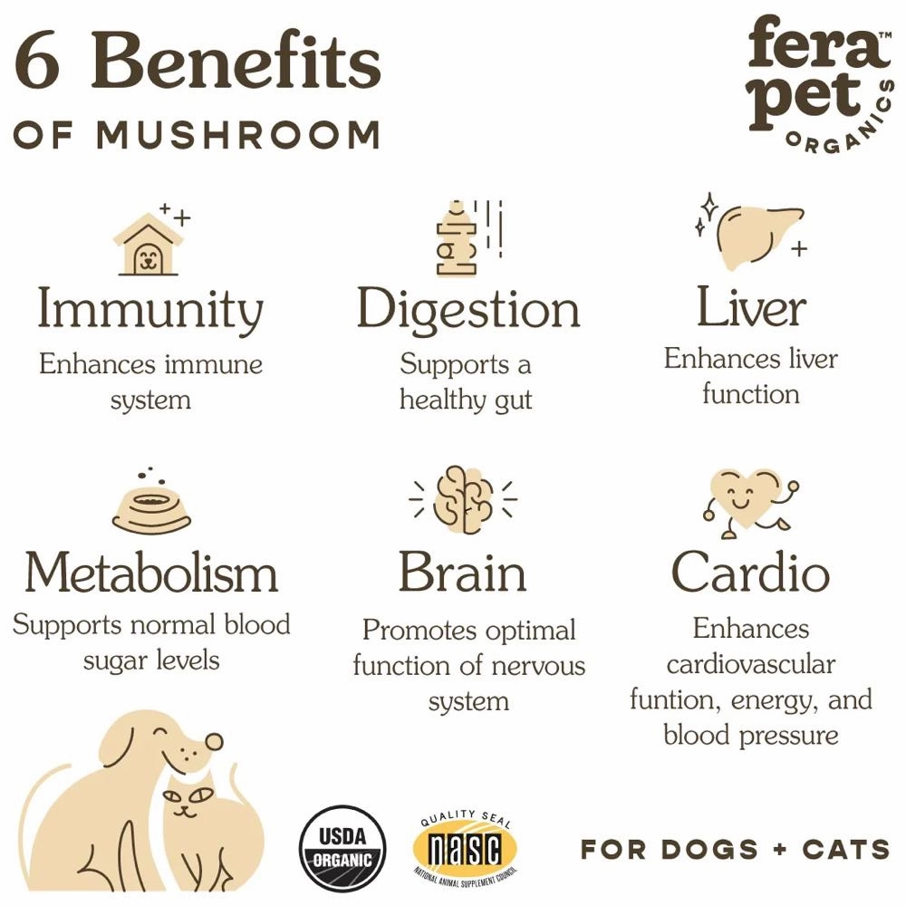 Fera Pets Organic Mushrooms Immune Support Supplement Powder For Cats & Dogs 2.12oz
