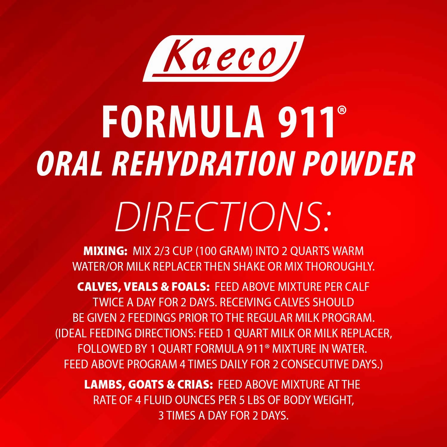 Formula 911  Suspendable Broth (100 gram pk) Oral Rehydration Powder for Livestock