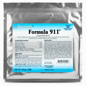 Formula 911  Suspendable Broth (100 gram pk) Oral Rehydration Powder for Livestock