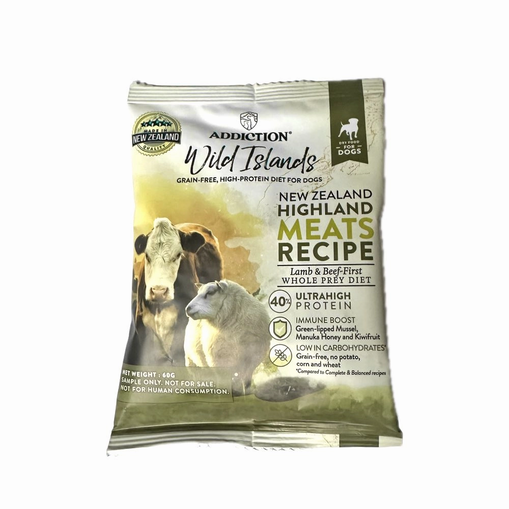 FREE SAMPLE (Exp 5Aug25, 1 per order): Addiction Wild Islands Highland Meats Lamb & Beef Grain Free Dry Dog Food 60g