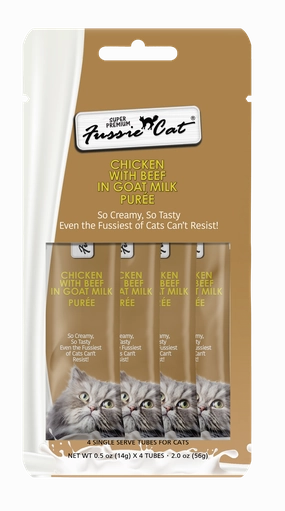 Fussie Cat Goat Milk Pure - Chicken with Beef 4pk 2oz Bag