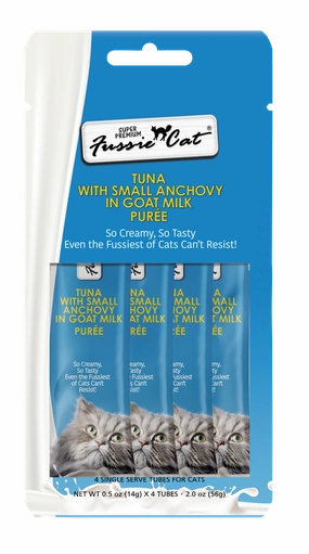Fussie Cat Goat Milk Pure - Tuna with Small Anchovies 4pk 2oz Bag