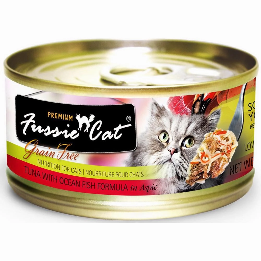 Fussie Cat Premium Tuna With Ocean Fish In Aspic Grain-Free Canned Cat Food 80g