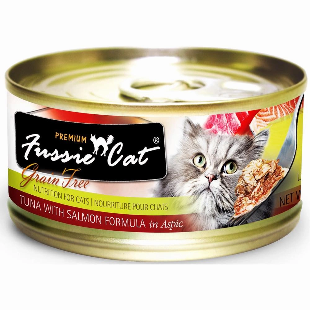 Fussie Cat Premium Tuna With Salmon In Aspic Grain-Free Canned Cat Food 80g