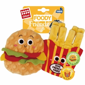 GiGwi Foody Friendz Interactive Plush Dog Toy (Hamburger & French Fries)