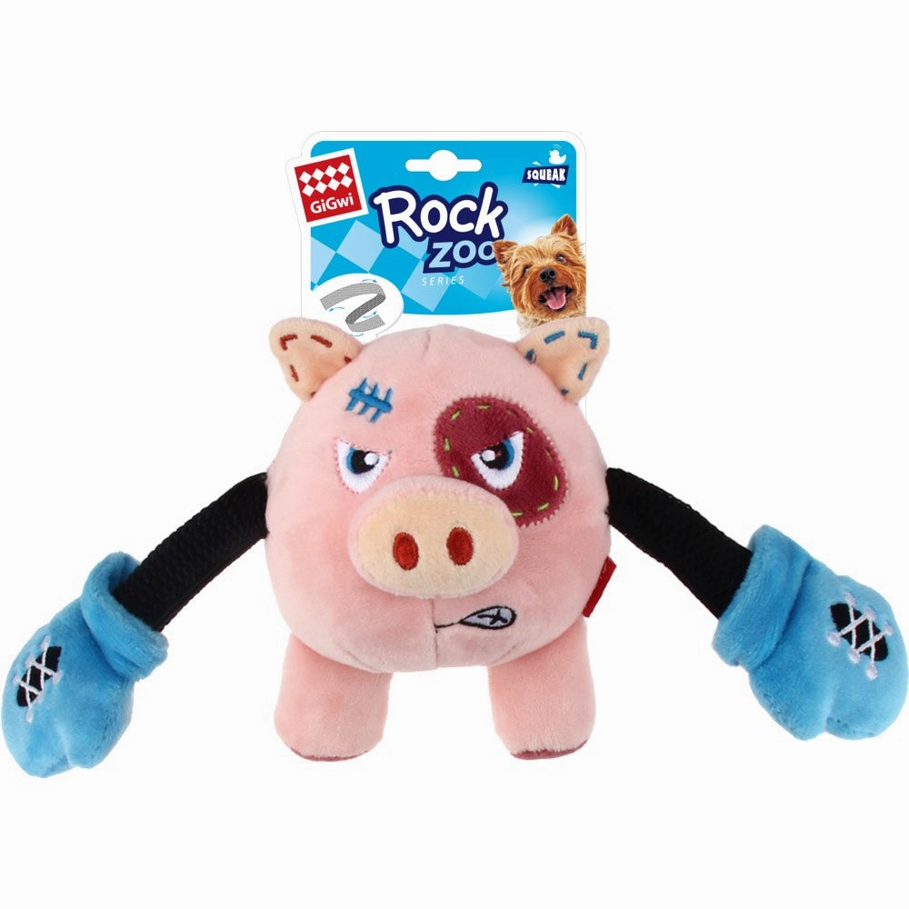 GiGwi Rock Zoo Bungee Plush Dog Toy (Pig)