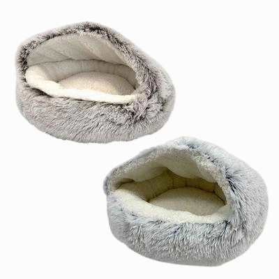 Goo-eez Hooded Plush Pet Bed - Light Grey