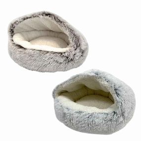 Goo-eez Hooded Plush Pet Bed - Light Grey