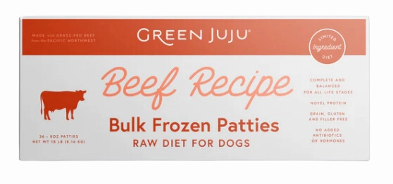 Green Juju Frozen Dog Food - Beef Recipe Patties 18lb Box