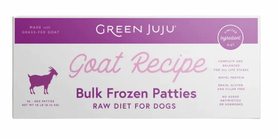 Green Juju Frozen Dog Food - Goat Recipe Patties 18lb Box