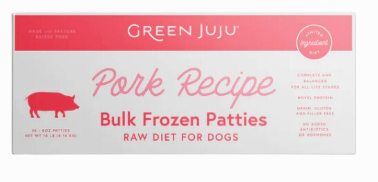 Green Juju Frozen Dog Food - Pork Recipe Patties 18lb Box