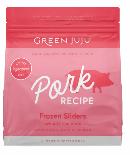 Green Juju Frozen Dog Food - Pork Recipe Sliders 3lb Bag