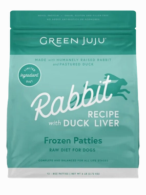 Green Juju Frozen Dog Food - Rabbit with Duck Liver Recipe Patties 6lb Bag