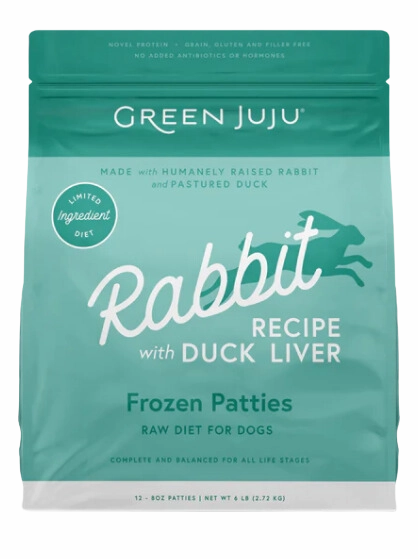 Green Juju Frozen Dog Food - Rabbit with Duck Liver Recipe Patties 6lb Bag