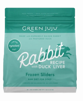 Green Juju Frozen Dog Food - Rabbit with Duck Liver Recipe Sliders 3lb Bag