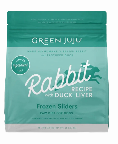 Green Juju Frozen Dog Food - Rabbit with Duck Liver Recipe Sliders 3lb Bag