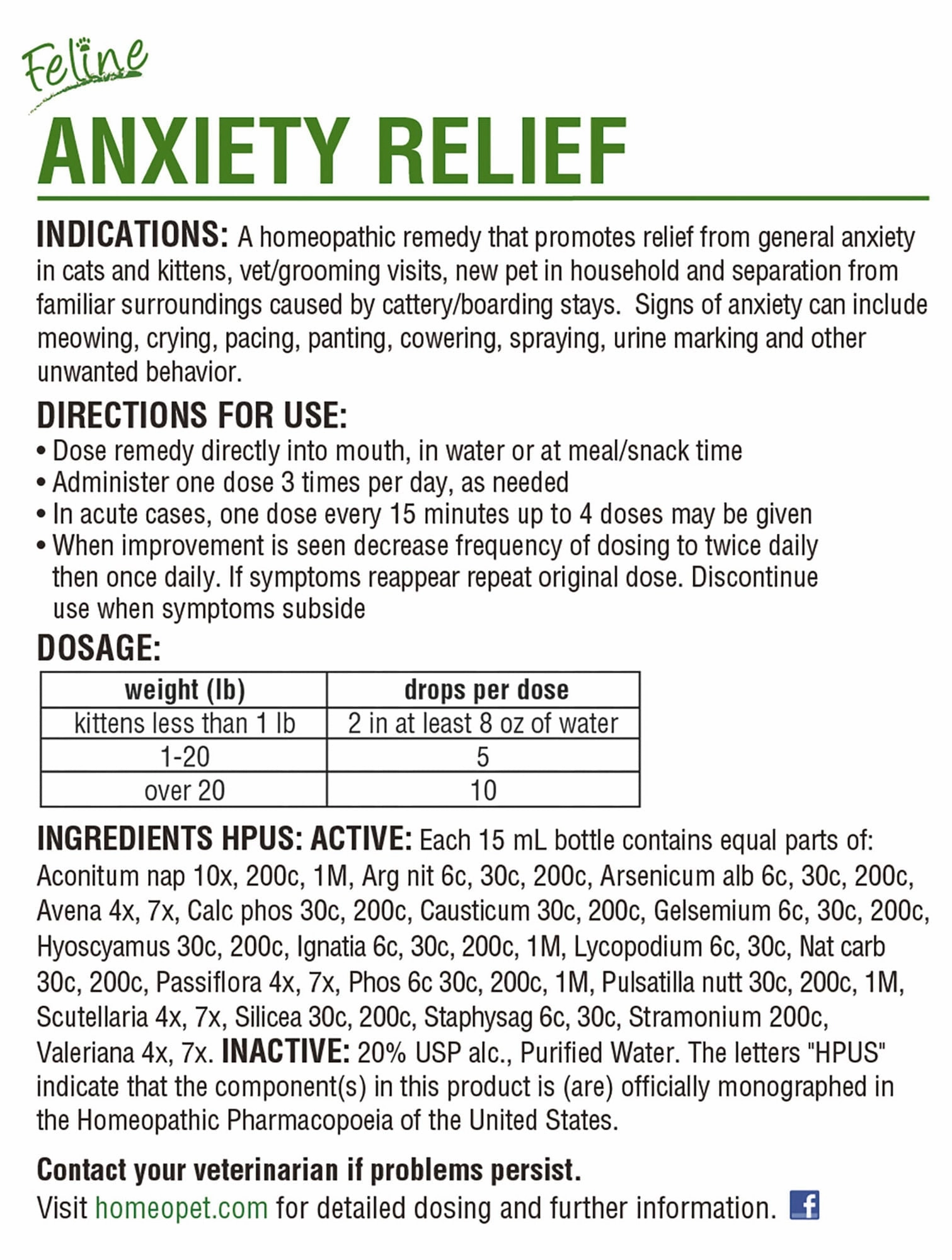 HomeoPet Anxiety Relief Feline, 15 mL