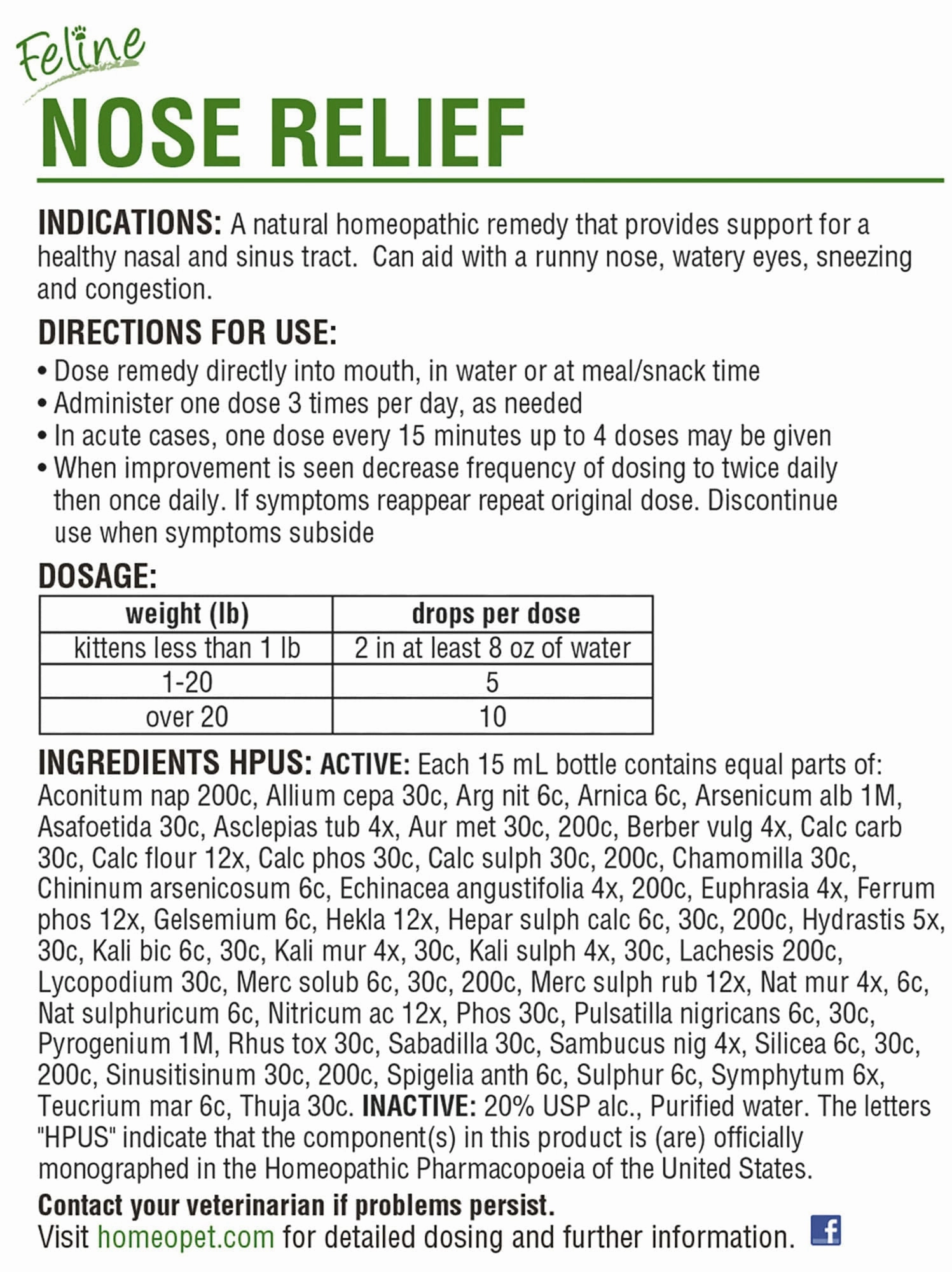 HomeoPet Feline Nose Relief, 15 mL