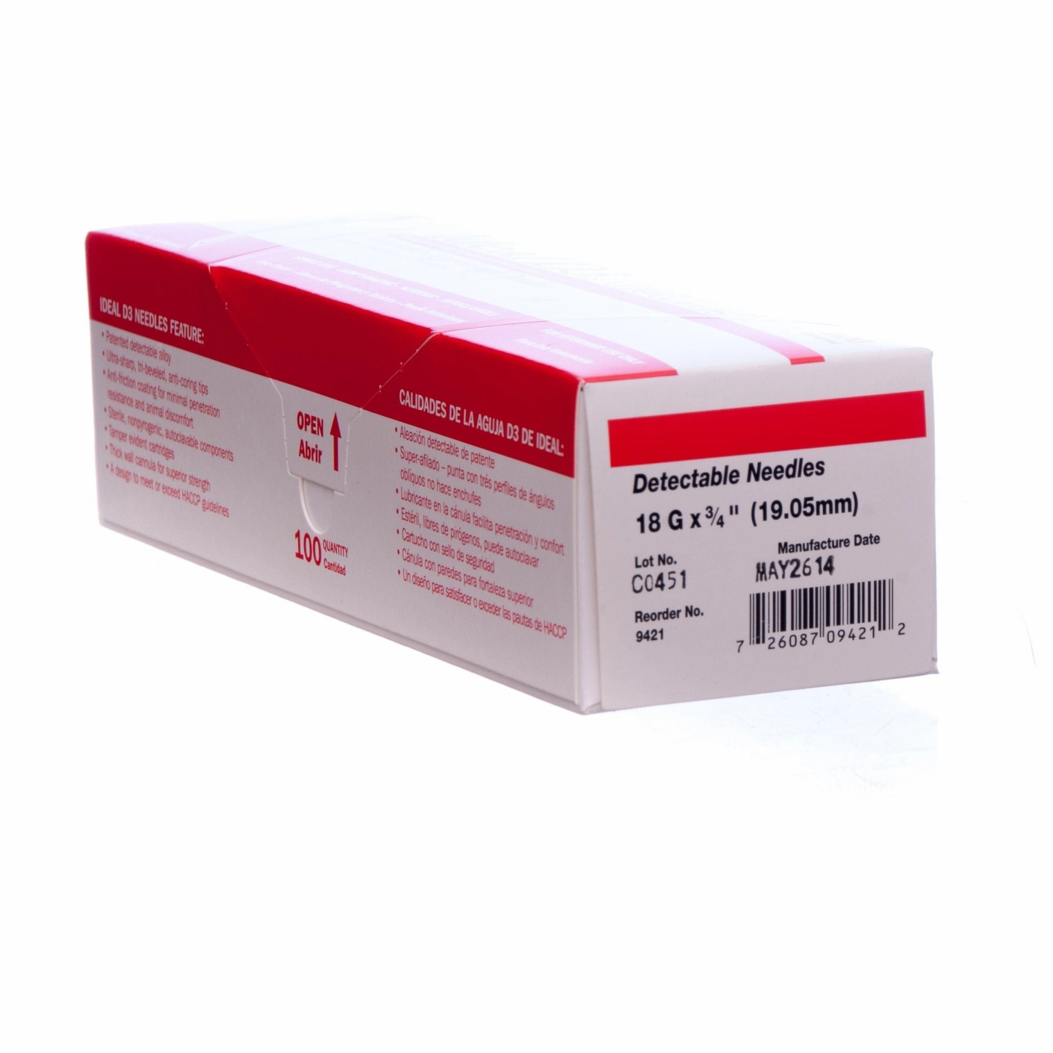 Ideal D3 Detectable Needles, Box of 100