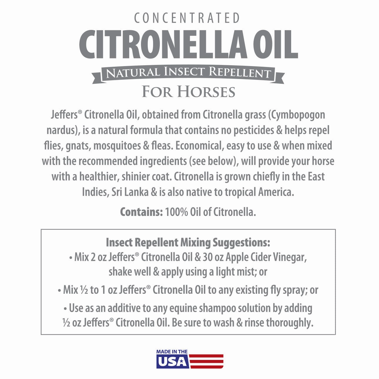 Jeffers Concentrated Citronella Oil Natural Insect Repellent, 8 oz