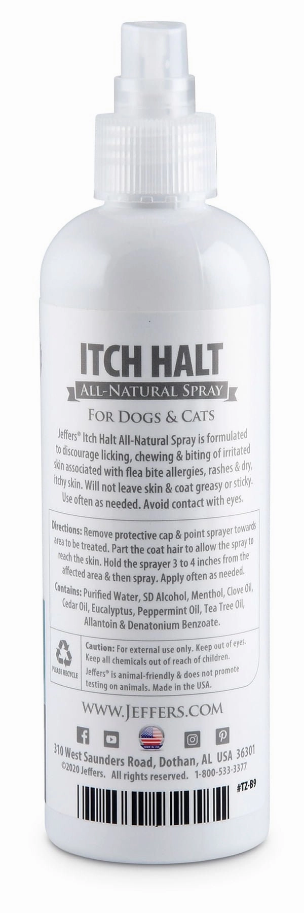 Jeffers Itch Halt All-Natural Soothing Pet Spray, 8 oz