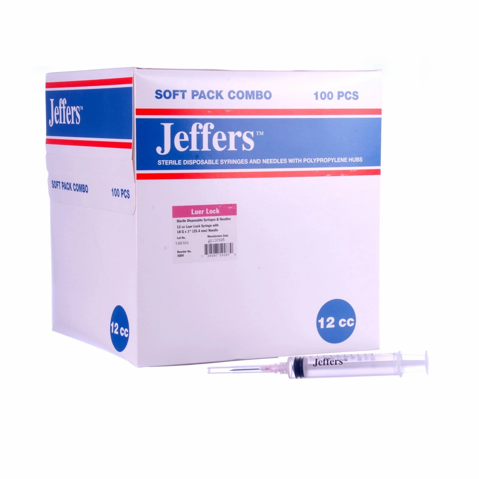 Jeffers Luer Lock Syringe/Needle Combo, Box of 100
