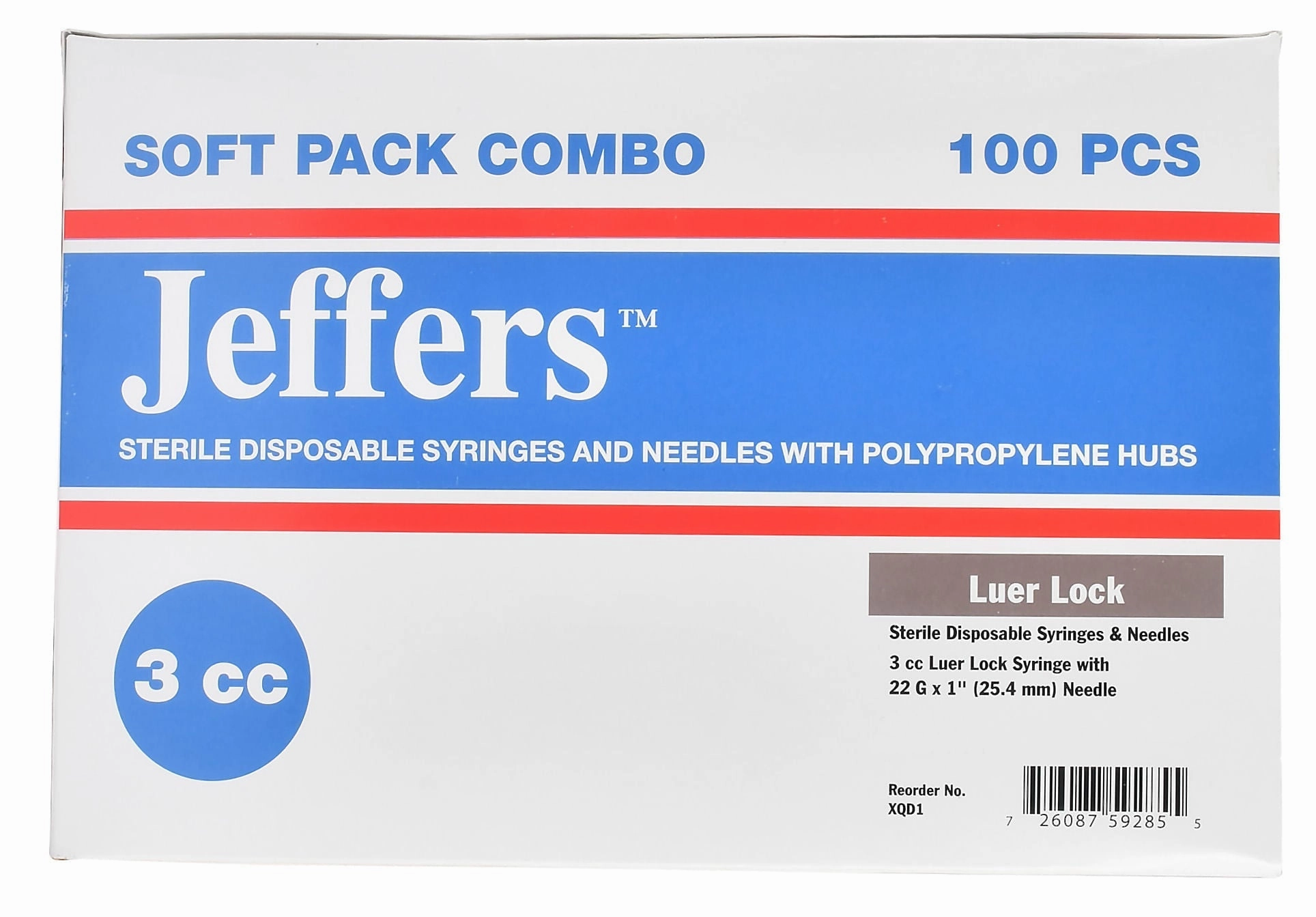 Jeffers Luer Lock Syringe/Needle Combo, Box of 100