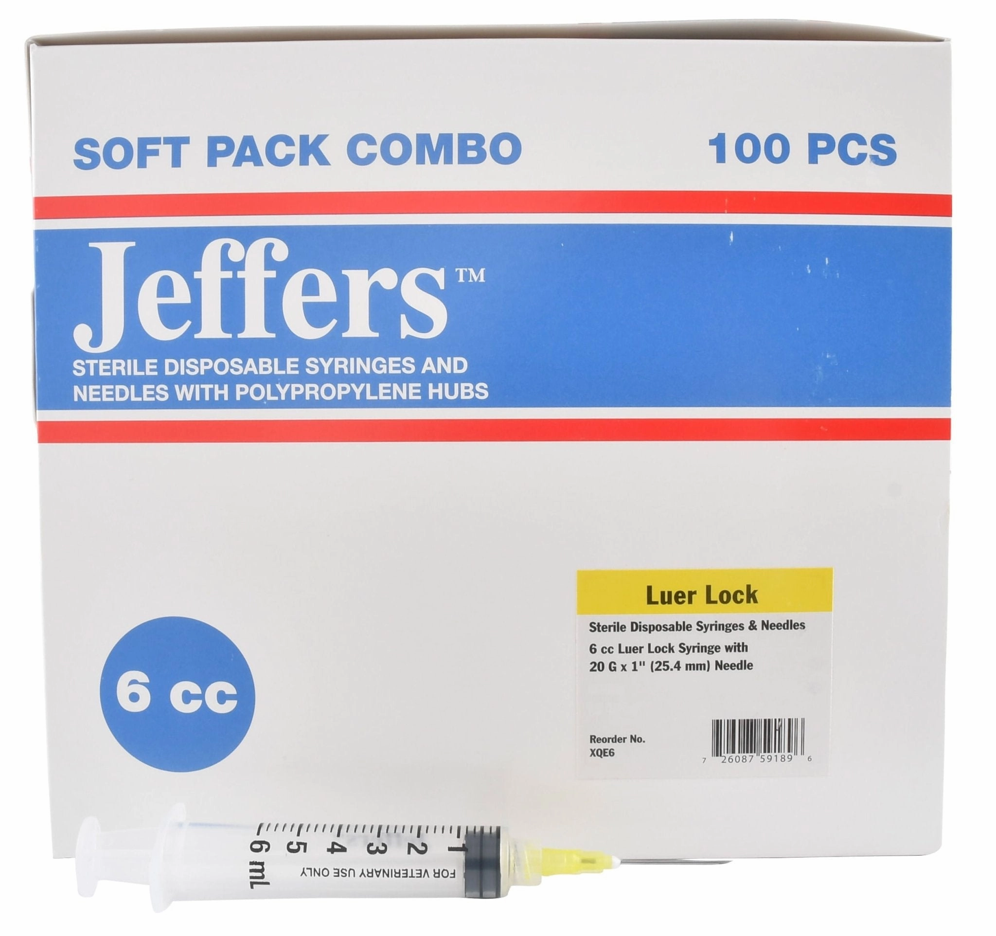 Jeffers Luer Lock Syringe/Needle Combo, Box of 100