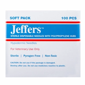 Jeffers Poly Hub Hypodermic Needles for Veterinary Use, Box of 100