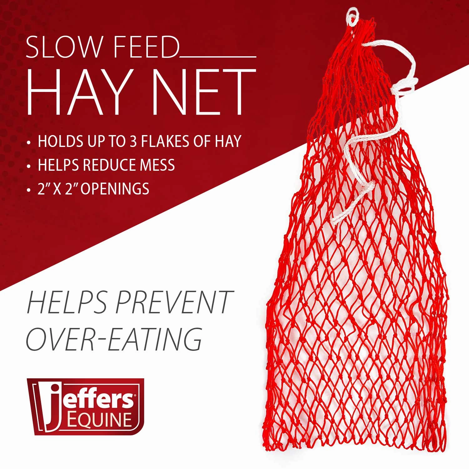 Jeffers Slow Feed 2" x 2" Hay Net for Horses, Red