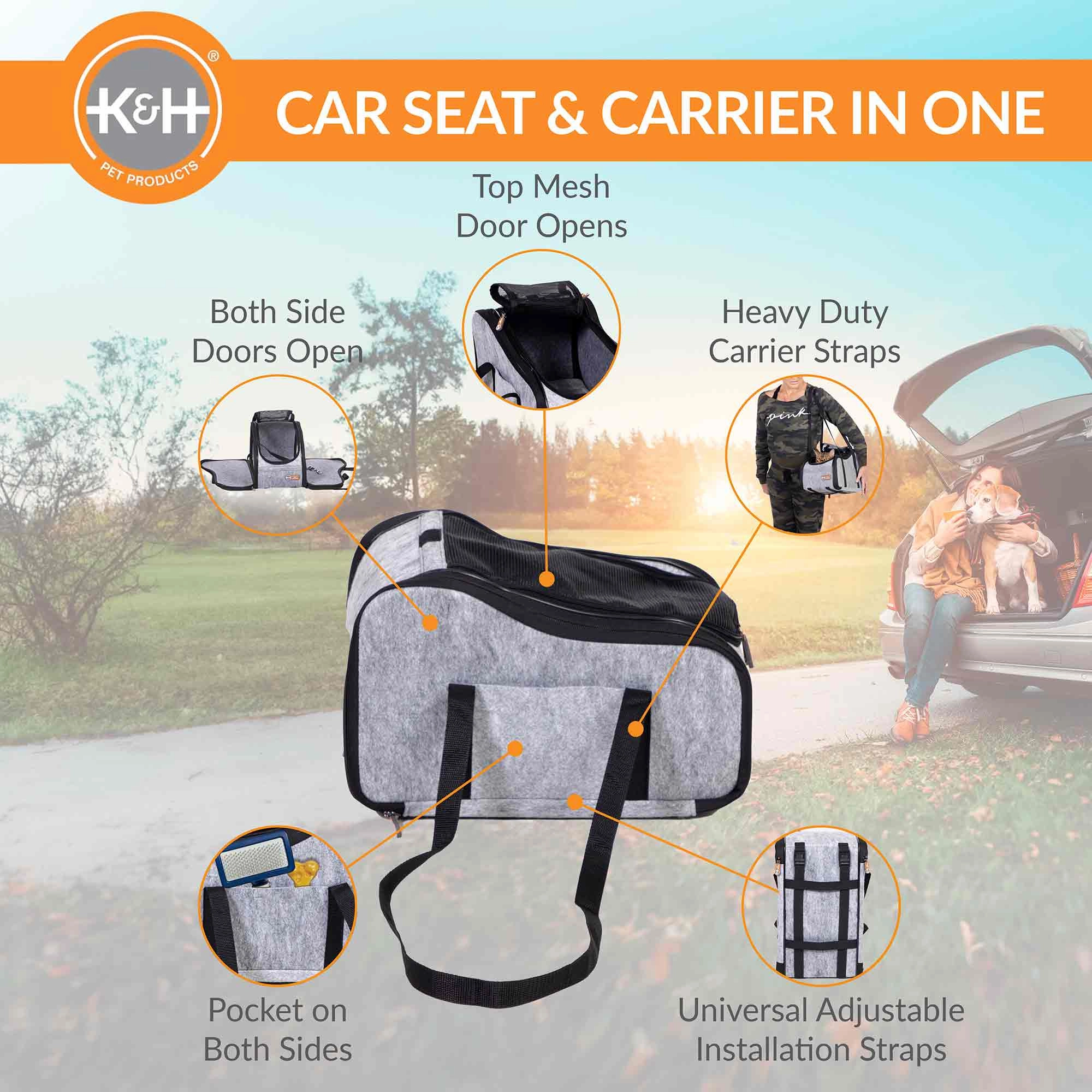 K&H Pet Products - Portable Pet Console Booster Dog Car Seat, Light Gray