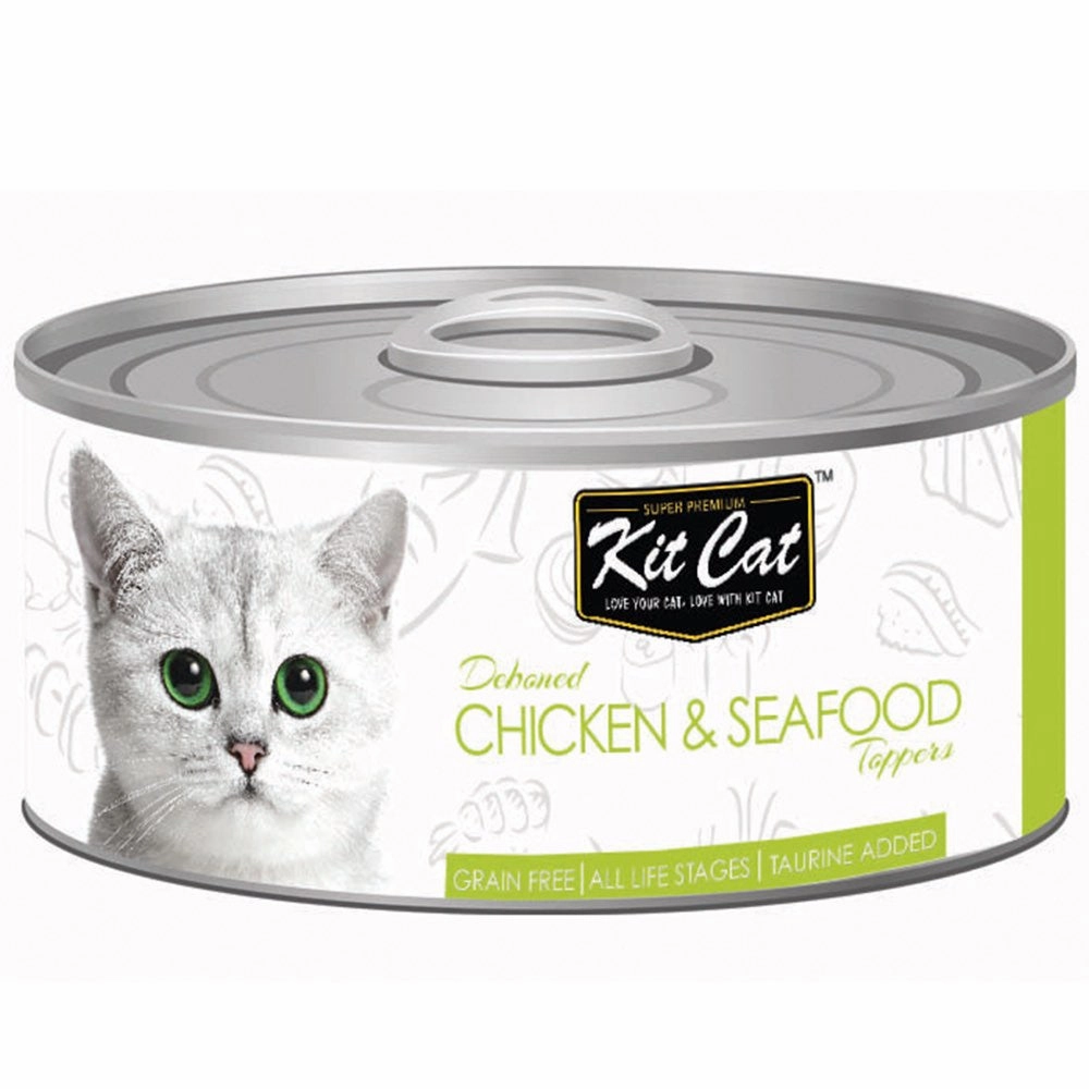 Kit Cat Deboned Chicken & Seafood Toppers Grain-Free Canned Cat Food 80g