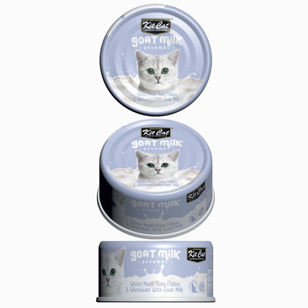 Kit Cat Goat Milk Gourmet White Meat Tuna Flakes & Whitebait Grain-Free Canned Cat Food 70g