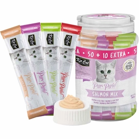 Kit Cat Purr Puree Salmon Mix Assorted Grain-Free Liquid Cat Treats 60 Sticks